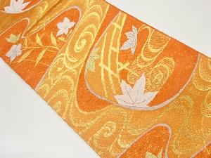 紗 紅葉・桔梗・流水模様織出し袋帯